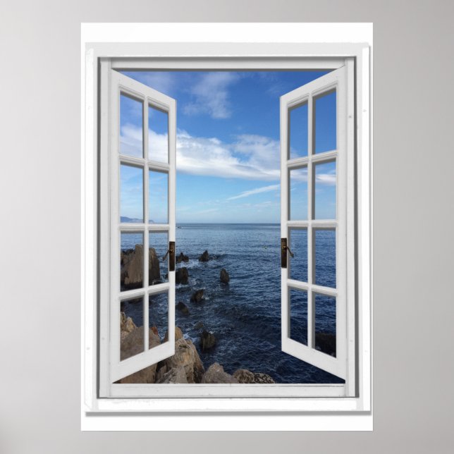 Blue Sea Ocean View Faux Window Poster (Front)