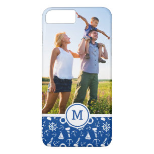 Blue Sea Pattern Add Your Initial iPhone 8 Plus/7 Plus Case