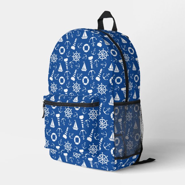 Blue Sea Pattern Printed Backpack (Back Corner Right)