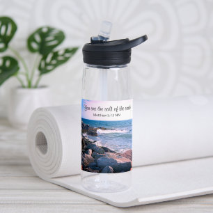 Blue Sea Photo Salt of the Earth Bible Verse Water Bottle