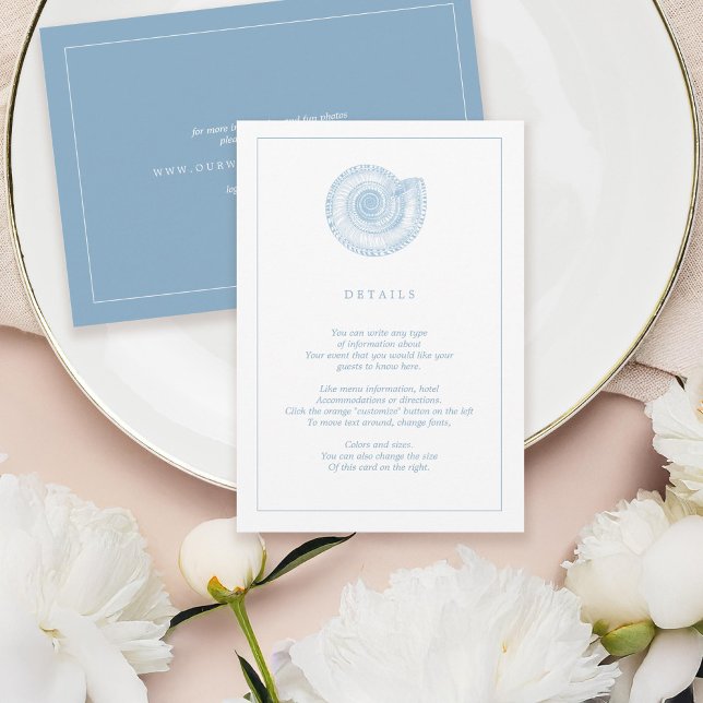 Blue Sea Shell Beach Wedding Information Card (Creator Uploaded)