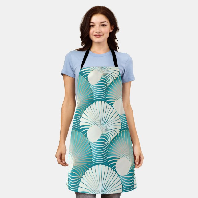 Blue sea shell pattern apron (Worn)