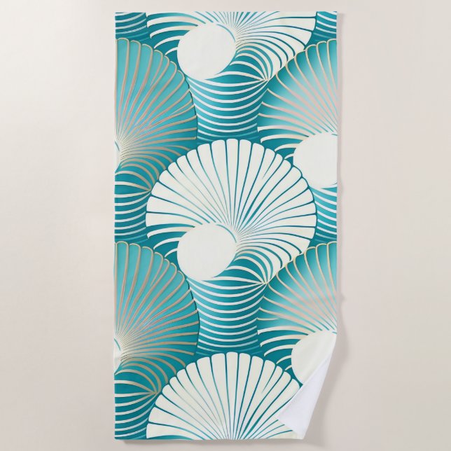 Blue sea shell pattern beach towel (Front)