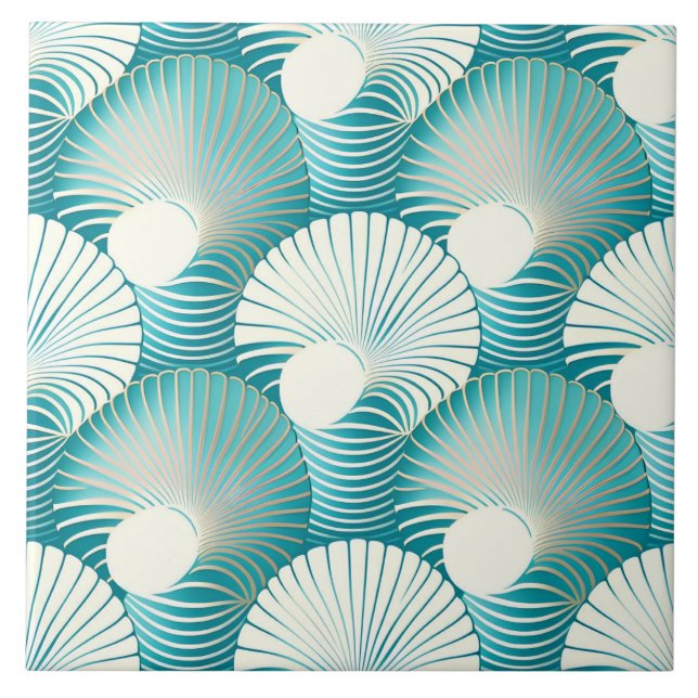 Blue sea shell pattern ceramic tile (Front)