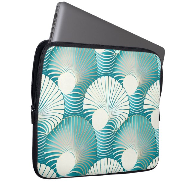Blue sea shell pattern laptop sleeve (Front Right)