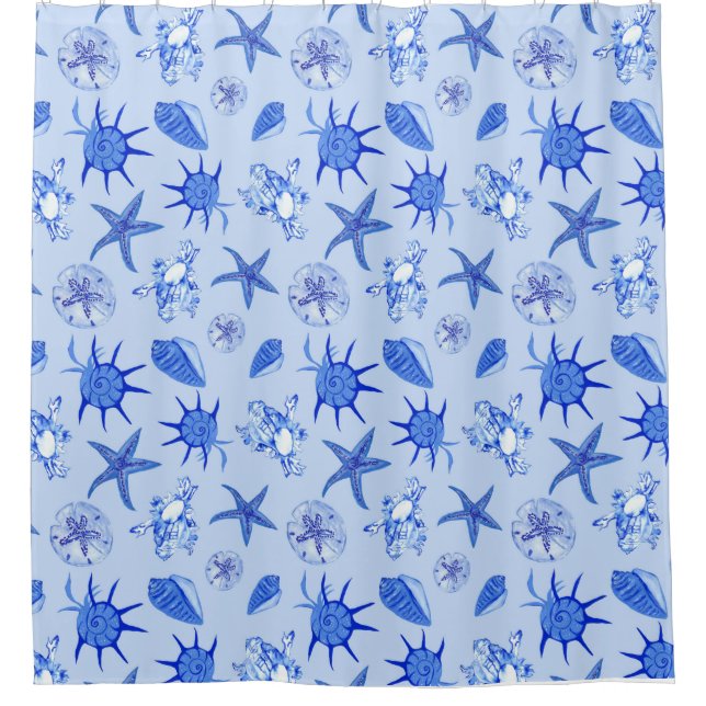 Blue Sea Shell Pattern  Shower Curtain (Front)