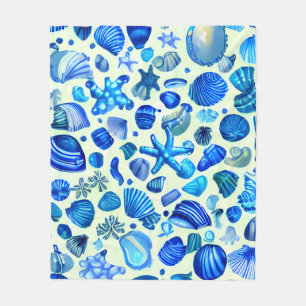 Blue Sea Shells Ocean Pattern Fleece Blanket