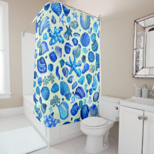 Blue Sea Shells Ocean Pattern Shower Curtain