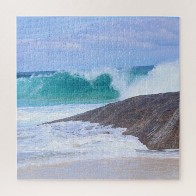 Blue Sea Sky Giant Waves Rocks Photo Square Jigsaw Puzzle (Vertical)