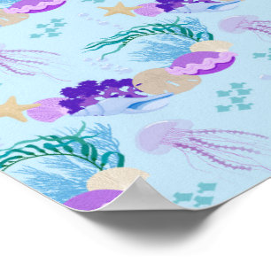 Blue Sea Snail Shell Seashells Starfish Jellyfish Poster