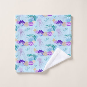 Blue Sea Snail Shell Seashells Starfish Jellyfish Wash Cloth