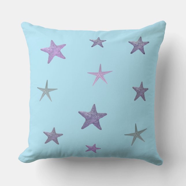 Blue sea stars on turquoise cushion (Front)