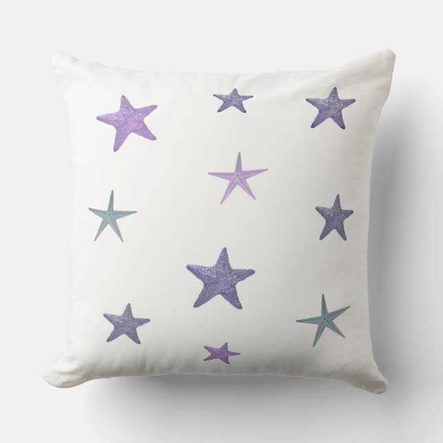 Blue sea stars on white cushion (Front)