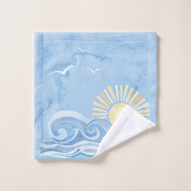 Blue Sea Sun Waves Bath Towel (Wash Cloth)