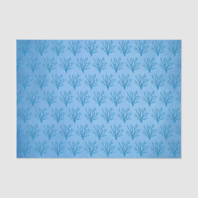 Blue sea tree corals pattern on blue background tissue paper (Front)