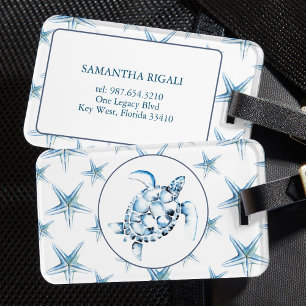 Blue Sea Turtle and Starfish Luggage Tag