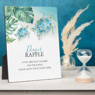 Blue Sea Turtle Baby Shower Diaper Raffle Sign Plaque