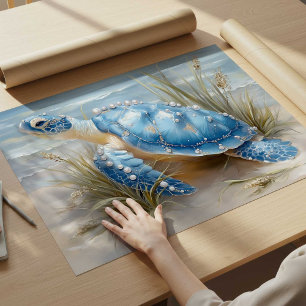 Blue Sea Turtle Coastal Beach Art Print Poster