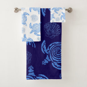 Blue Sea Turtle Coastal Ocean Pattern Bath Towel Set