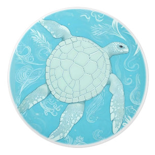 Blue Sea Turtle Ocean Theme Right Facing Ceramic Knob
