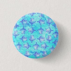 Blue Sea Turtle Print 3 Cm Round Badge
