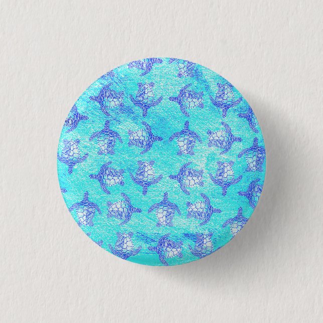 Blue Sea Turtle Print 3 Cm Round Badge (Front)