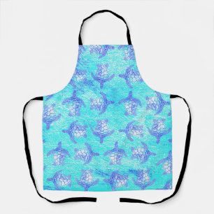 Blue Sea Turtle Print Apron