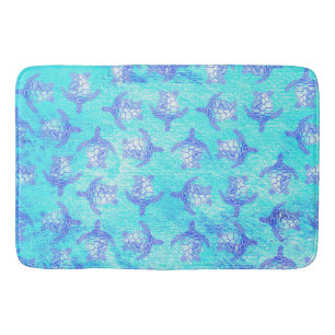 Blue Sea Turtle Print Bath Mat