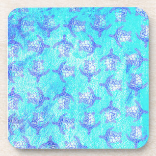 Blue Sea Turtle Print Coaster