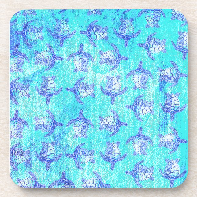 Blue Sea Turtle Print Coaster (Front)