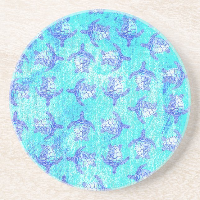 Blue Sea Turtle Print Coaster (Front)