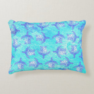 Blue Sea Turtle Print Decorative Cushion