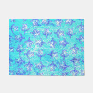 Blue Sea Turtle Print Doormat