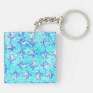 Blue Sea Turtle Print Key Ring