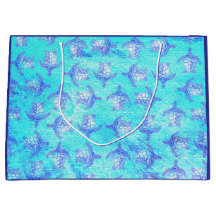 Blue Sea Turtle Print Large Gift Bag