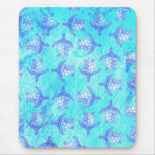 Blue Sea Turtle Print Mouse Pad