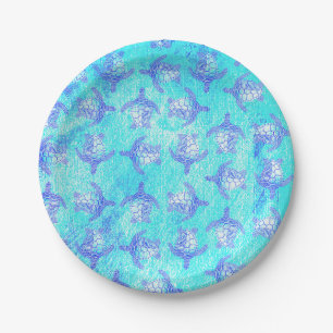 Blue Sea Turtle Print Paper Plate