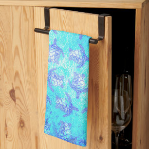 Blue Sea Turtle Print Tea Towel