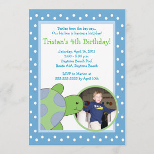 BLUE Sea Turtle Tortoise *PHOTO* Birthday 5x7 Invitation