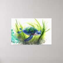 Blue Sea Turtle, Turtle, Sea Decor, Beach Art
