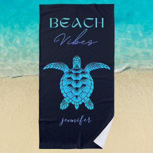 Blue Sea Turtle Watercolor Personalised Beach Towel