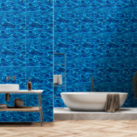 Blue Sea Water Image Printed Bathroom Smooth Vinyl