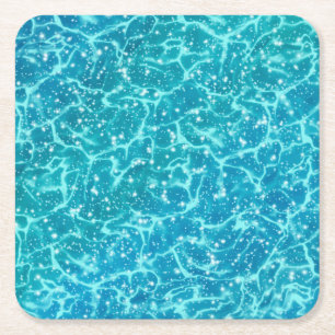 Blue sea Water with Sparkles Square Paper Coaster