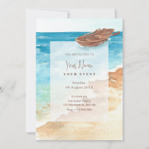 Blue sea watercolor art paint  invitation