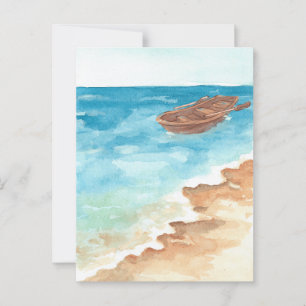 Blue sea watercolor art paint  postcard