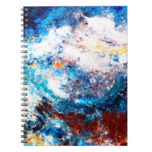 Blue sea wave. Artistic splashes of bright paints. Notebook