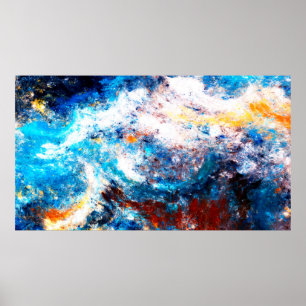 Blue sea wave. Artistic splashes of bright paints. Poster