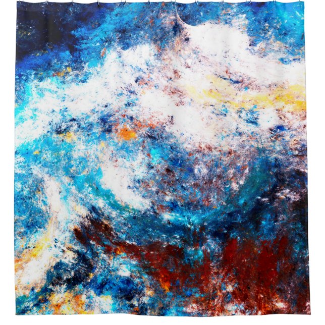 Blue sea wave. Artistic splashes of bright paints. Shower Curtain (Front)