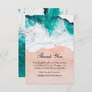 Blue Sea Waves Beach Theme Bridal Shower Thank You Card