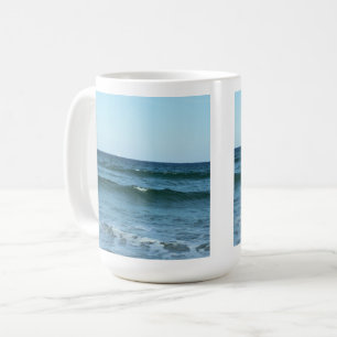 Blue Sea Waves Under Calm Morning Sky Coffee Mug